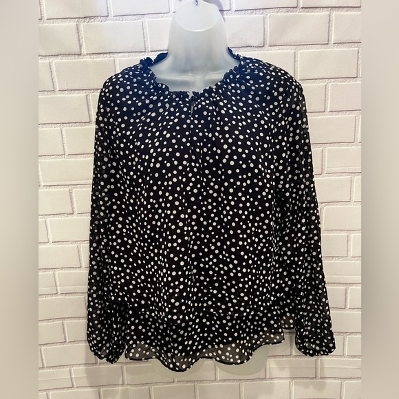 NINE WEST women long sleeve polka dot blouse/size L - Picture 1 of 10